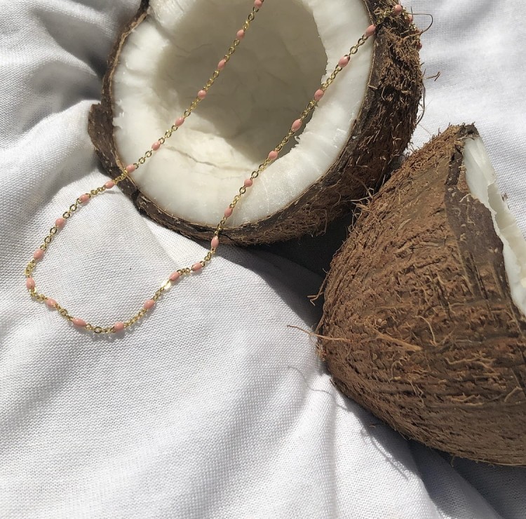 Srebrny pozłacany naszyjnik choker z różową emalią