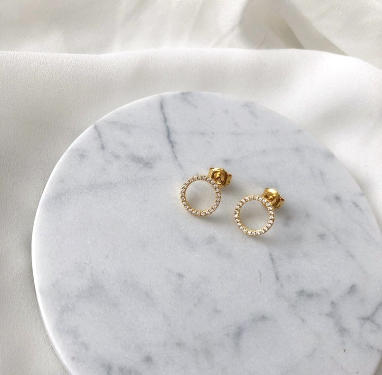 Srebrne pozłacane kolczyki koła z cyrkoniami