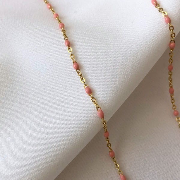 Srebrny pozłacany naszyjnik choker z różową emalią