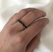 Srebrny pozłacany pierścionek obrączka z czarnymi cyrkoniami